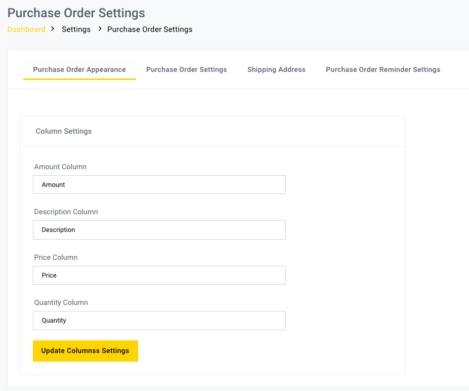Purchase Order Settings