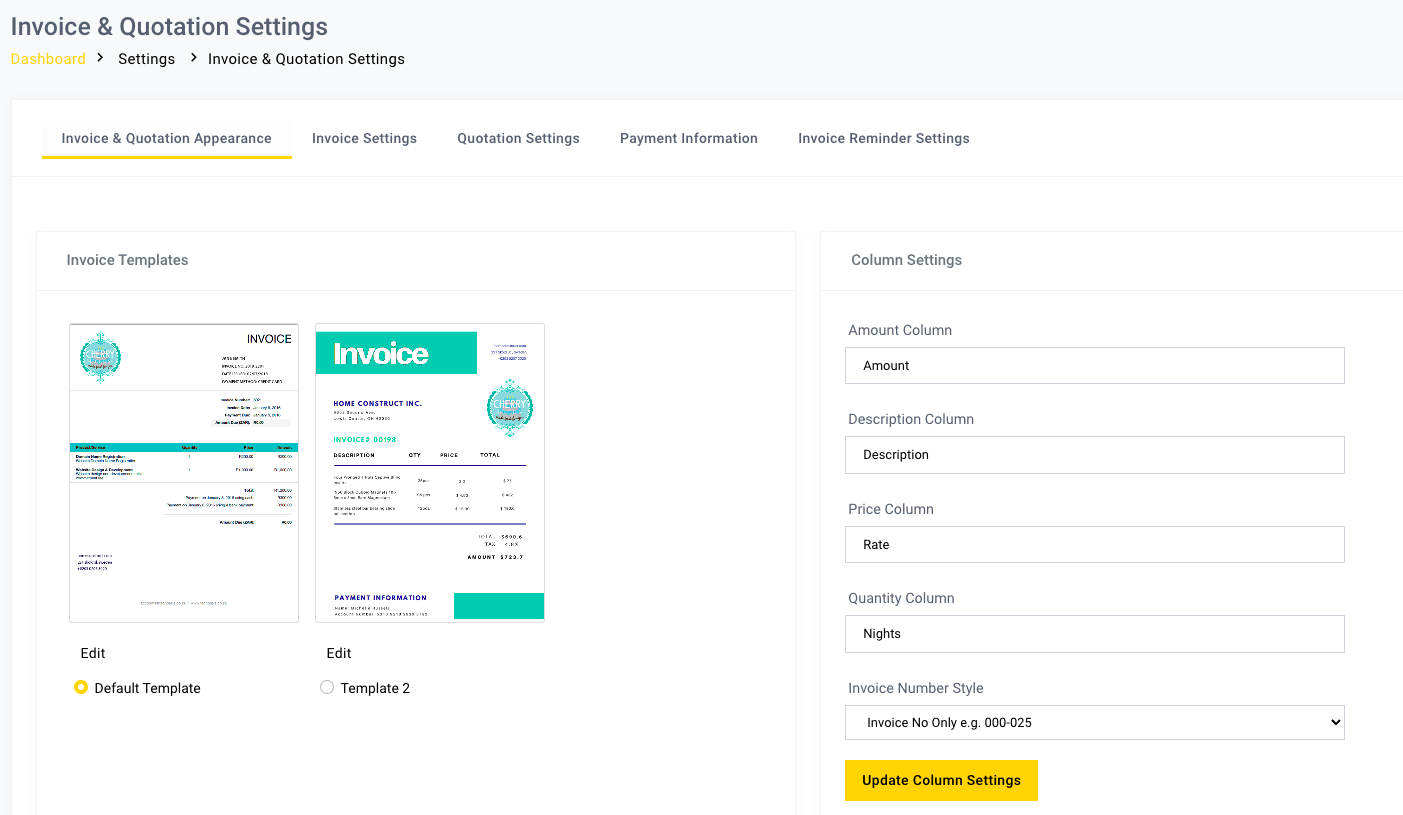 Invoice & Quotation Reminder Settings