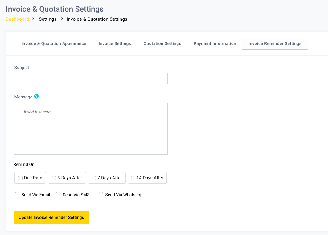 Invoice & Quotation Settings